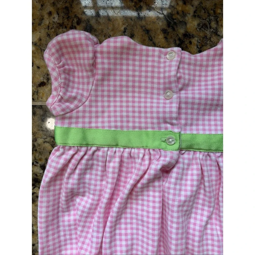 Ralph Lauren Pink White Gingham Check Preppy Bow Bodysuit Romper Baby Girl 3M